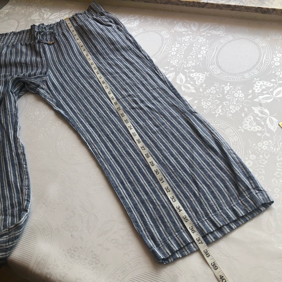 Land’ n Sea Blue/White Striped Elastic Linen Blend Casual Pants Women’s Size L - Picture 13 of 16